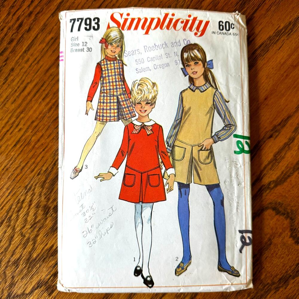 Vintage 1960s Simplicity 7793 Sewing Pattern Size XS Mini Dress Jumper COMPLETE